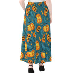 Pumpkin With Witch Hat Pattern Print Chiffon Maxi Skirt