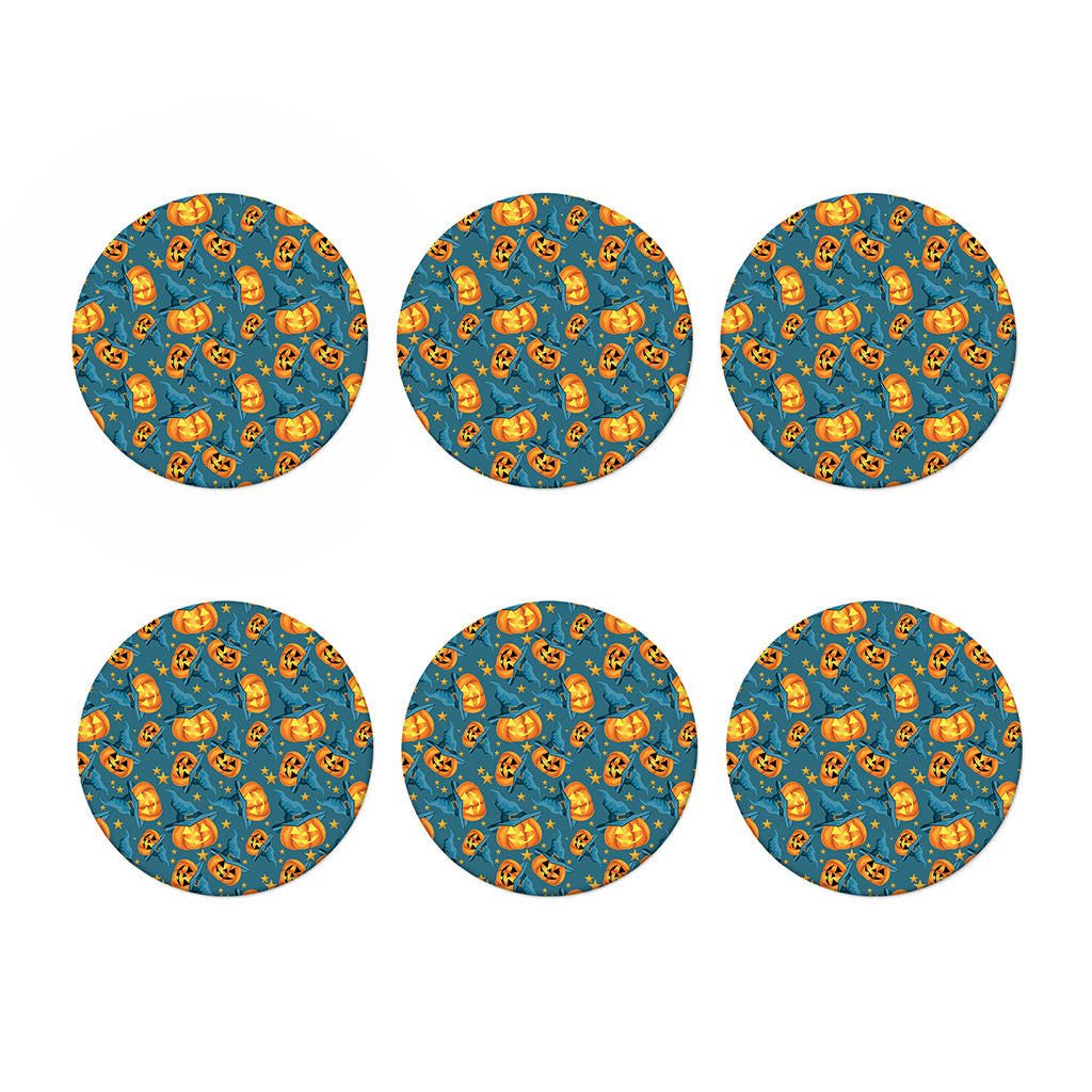 Pumpkin With Witch Hat Pattern Print Coaster Set