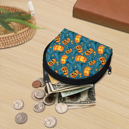 Pumpkin With Witch Hat Pattern Print Coin Purse