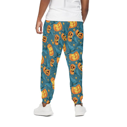 Pumpkin With Witch Hat Pattern Print Cotton Pants