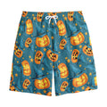 Pumpkin With Witch Hat Pattern Print Cotton Shorts