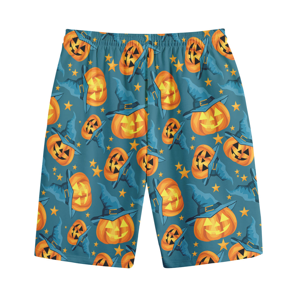 Pumpkin With Witch Hat Pattern Print Cotton Shorts