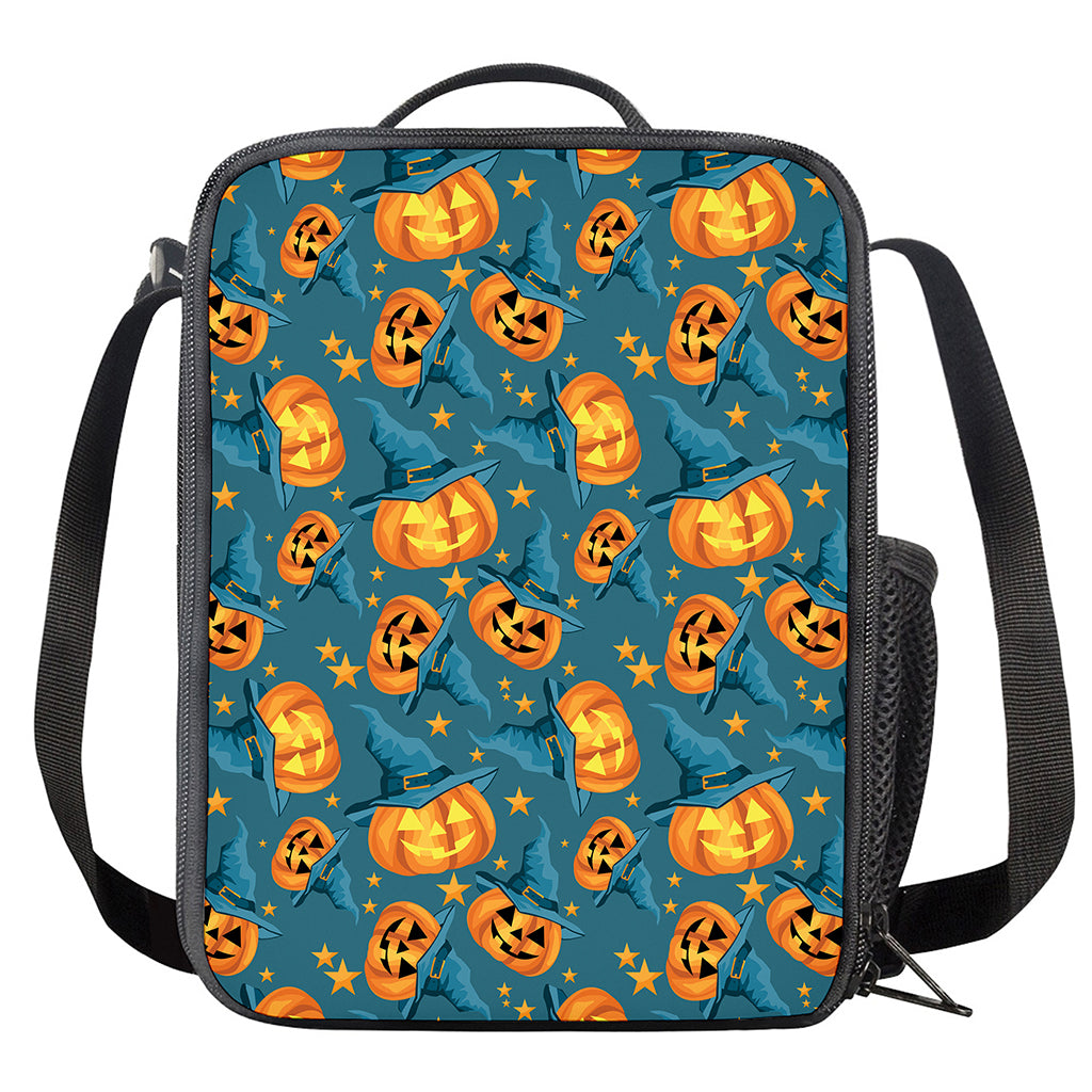 Pumpkin With Witch Hat Pattern Print Crossbody Lunch Bag