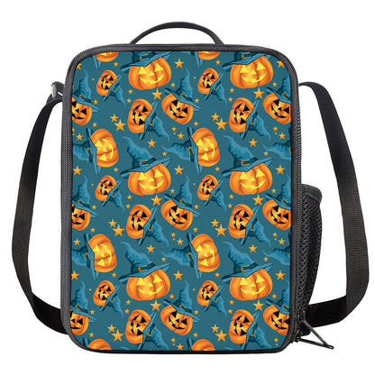 Pumpkin With Witch Hat Pattern Print Crossbody Lunch Bag