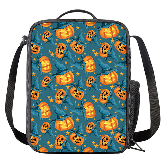 Pumpkin With Witch Hat Pattern Print Crossbody Lunch Bag