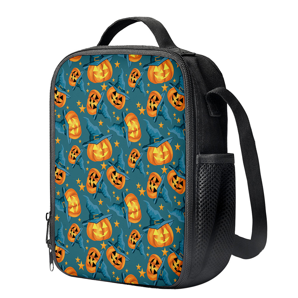 Pumpkin With Witch Hat Pattern Print Crossbody Lunch Bag