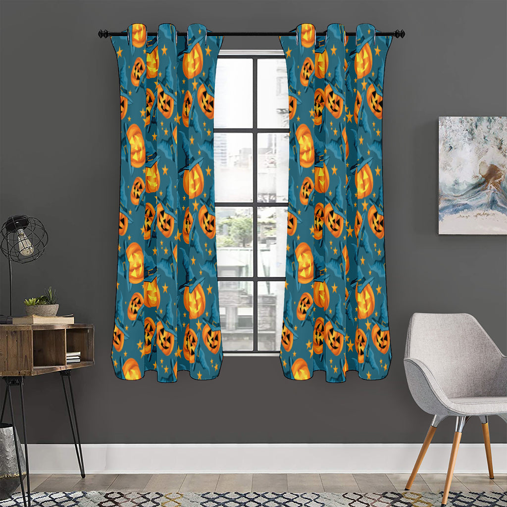 Pumpkin With Witch Hat Pattern Print Curtain