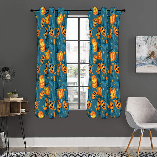 Pumpkin With Witch Hat Pattern Print Curtain