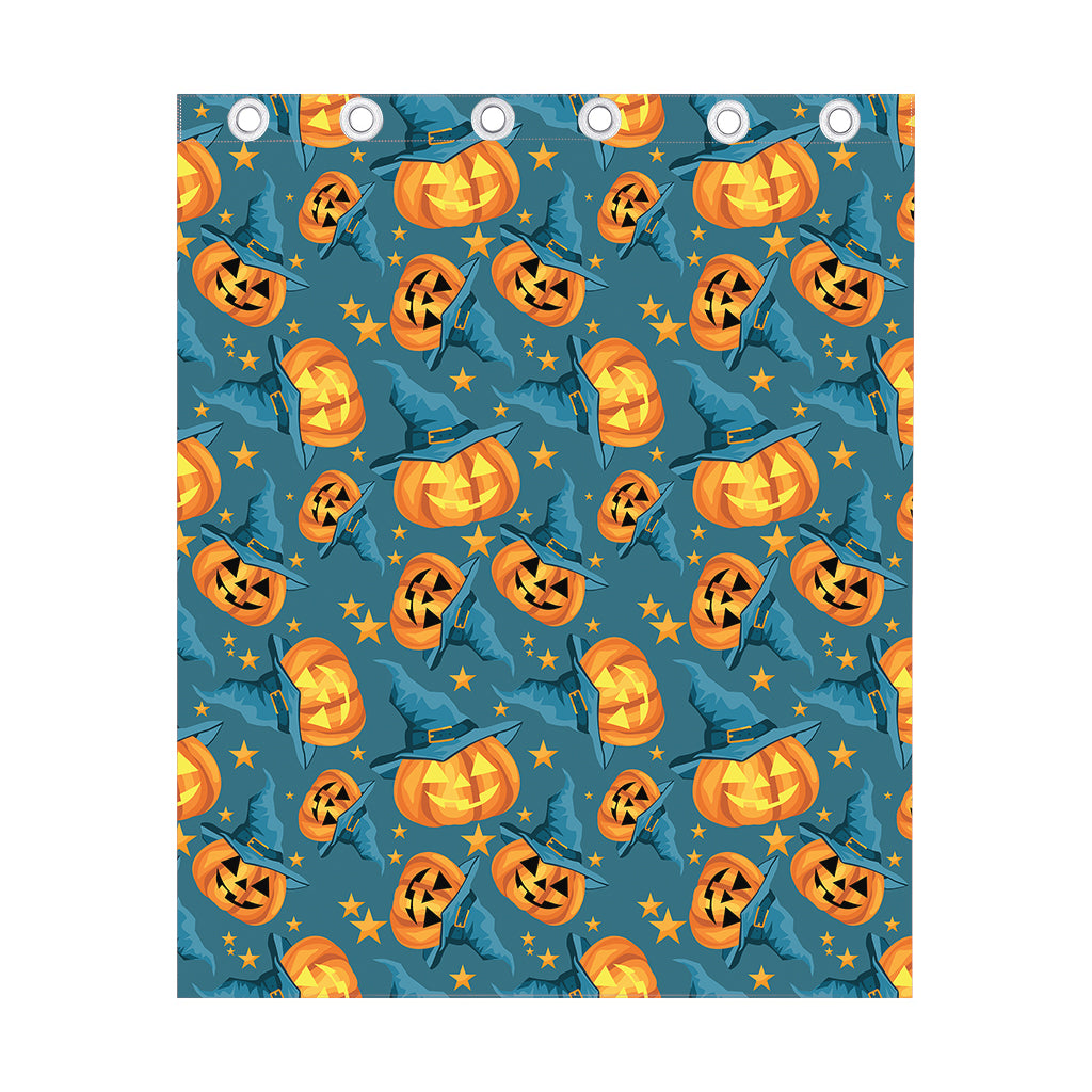 Pumpkin With Witch Hat Pattern Print Curtain