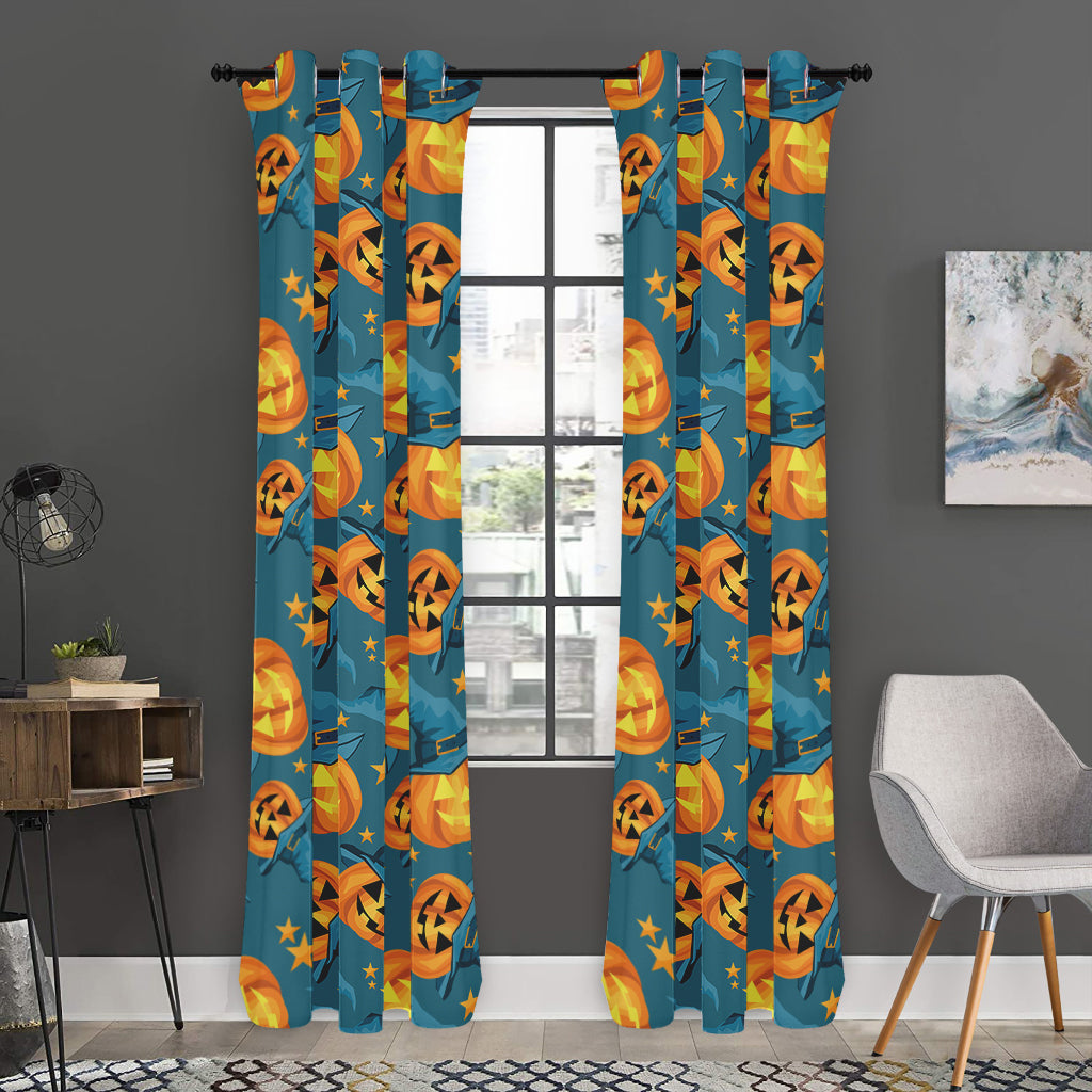 Pumpkin With Witch Hat Pattern Print Curtain
