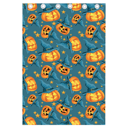 Pumpkin With Witch Hat Pattern Print Curtain