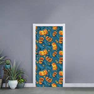 Pumpkin With Witch Hat Pattern Print Door Sticker