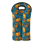 Pumpkin With Witch Hat Pattern Print Double Neoprene Wine Tote