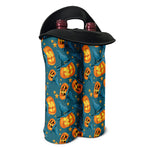 Pumpkin With Witch Hat Pattern Print Double Neoprene Wine Tote