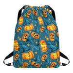 Pumpkin With Witch Hat Pattern Print Drawstring Backpack