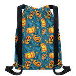 Pumpkin With Witch Hat Pattern Print Drawstring Backpack