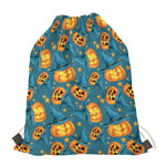 Pumpkin With Witch Hat Pattern Print Drawstring Bag