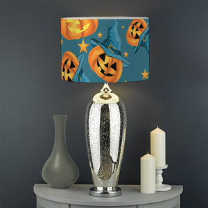 Pumpkin With Witch Hat Pattern Print Drum Lamp Shade