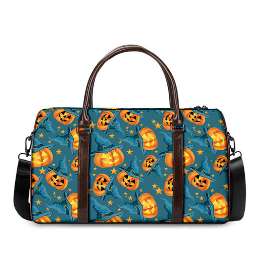 Pumpkin With Witch Hat Pattern Print Duffle Bag