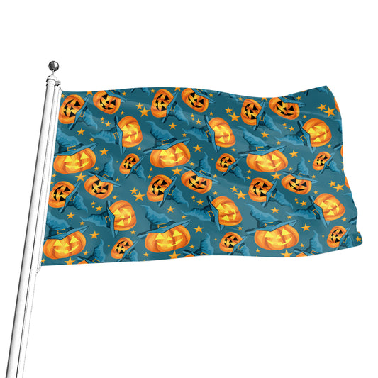Pumpkin With Witch Hat Pattern Print Flag