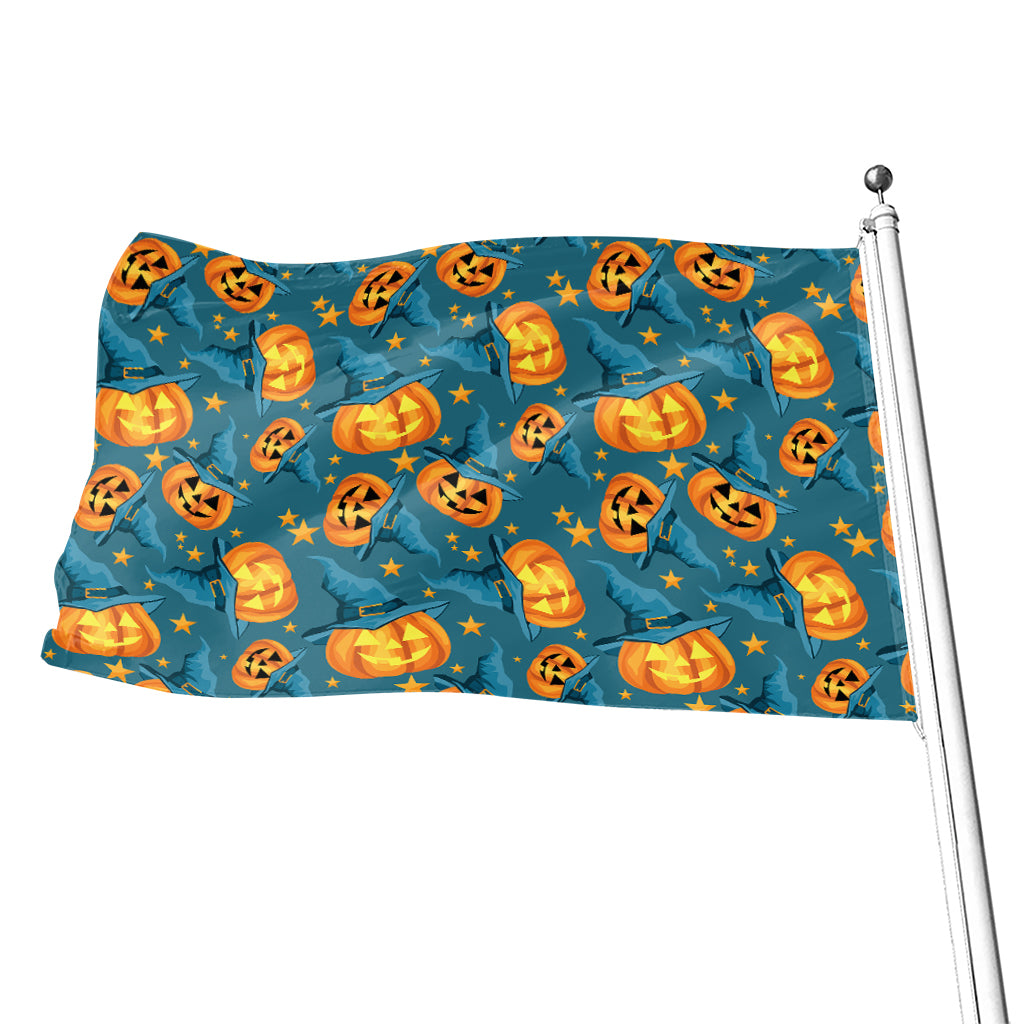 Pumpkin With Witch Hat Pattern Print Flag