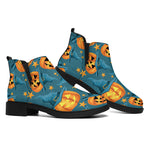 Pumpkin With Witch Hat Pattern Print Flat Ankle Boots