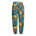 Pumpkin With Witch Hat Pattern Print Fleece Lined Knit Pants