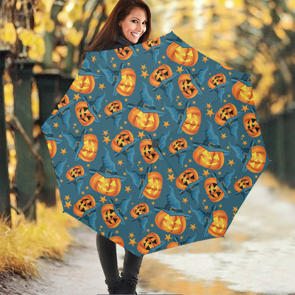 Pumpkin With Witch Hat Pattern Print Foldable Umbrella