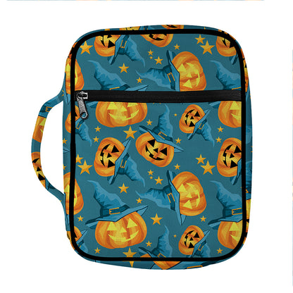 Pumpkin With Witch Hat Pattern Print Front Pocket Bible Bag