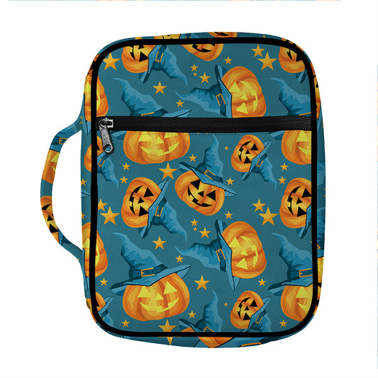 Pumpkin With Witch Hat Pattern Print Front Pocket Bible Bag