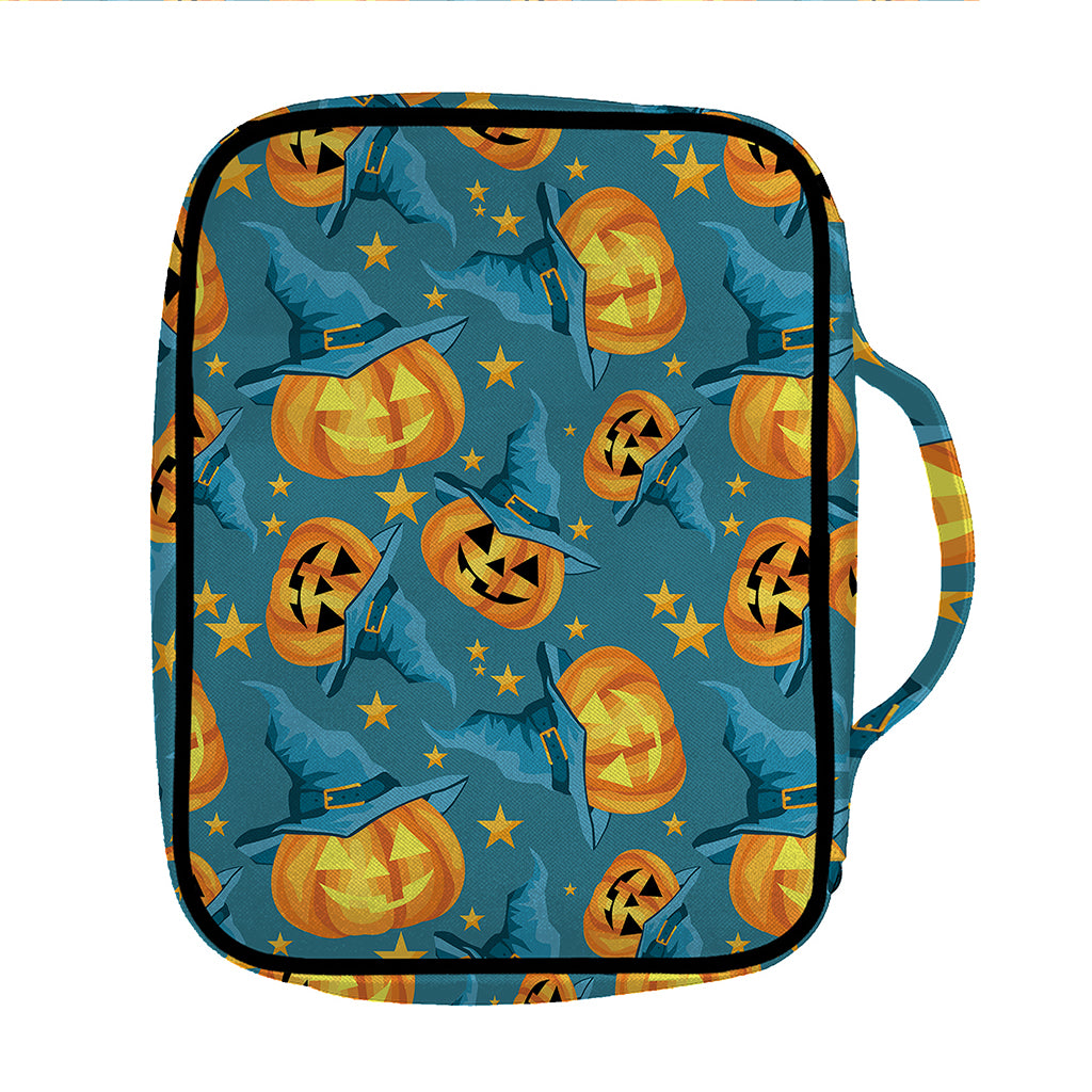 Pumpkin With Witch Hat Pattern Print Front Pocket Bible Bag