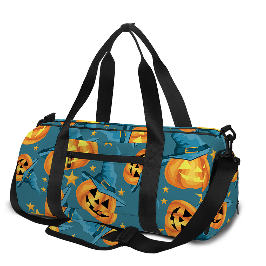 Pumpkin With Witch Hat Pattern Print Gym Bag
