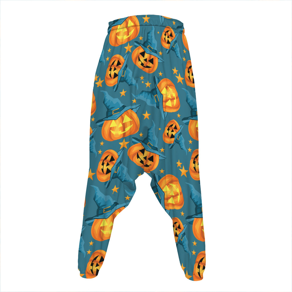 Pumpkin With Witch Hat Pattern Print Hammer Pants