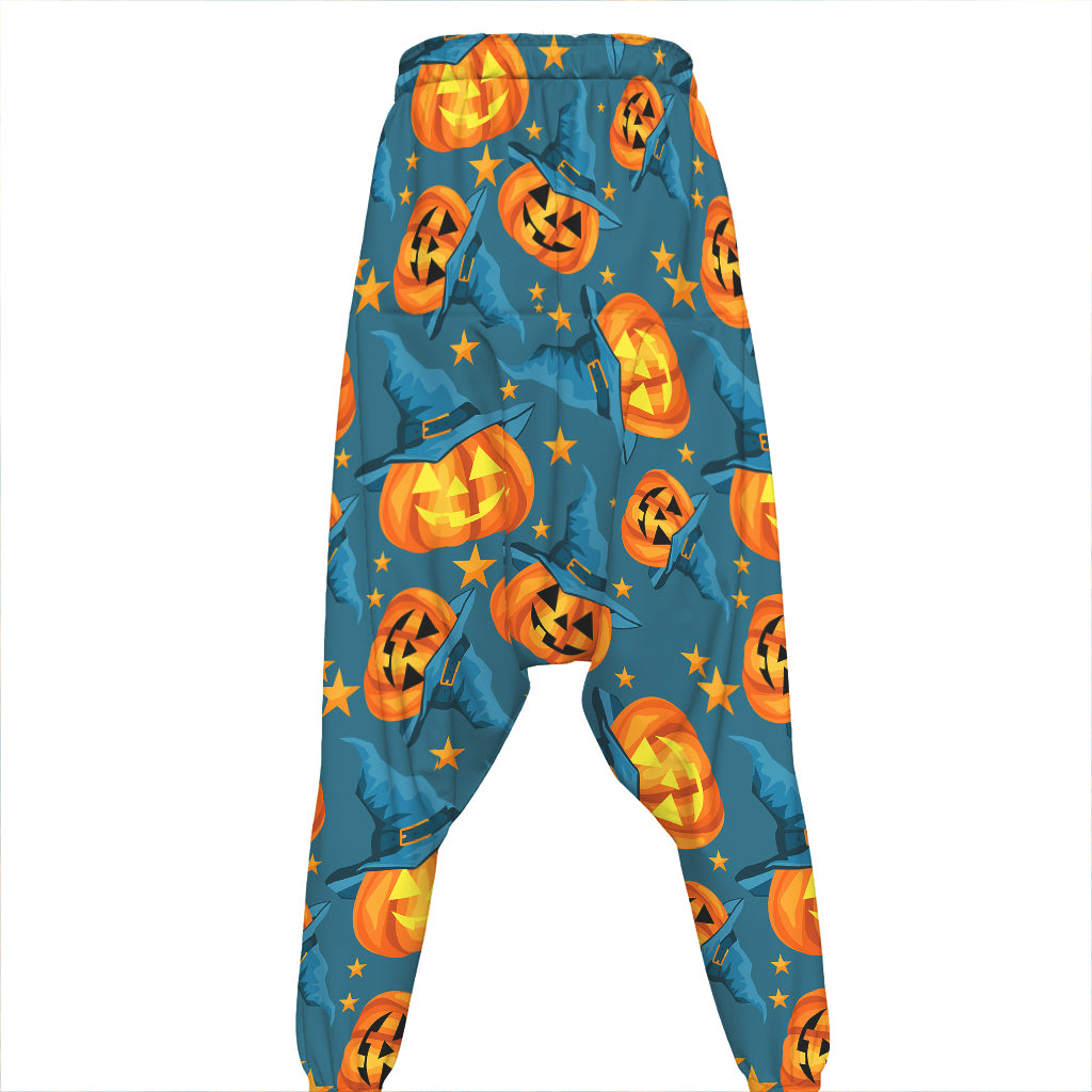 Pumpkin With Witch Hat Pattern Print Hammer Pants