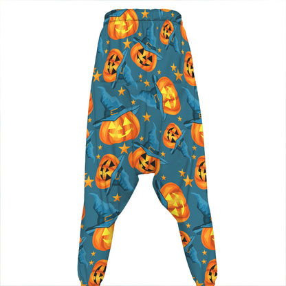 Pumpkin With Witch Hat Pattern Print Hammer Pants