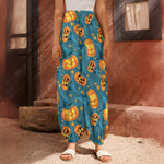 Pumpkin With Witch Hat Pattern Print Harem Pants