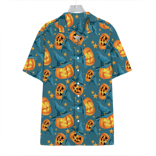 Pumpkin With Witch Hat Pattern Print Hawaiian Shirt