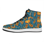 Pumpkin With Witch Hat Pattern Print High Top Leather Sneakers