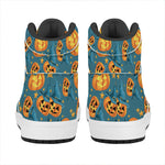 Pumpkin With Witch Hat Pattern Print High Top Leather Sneakers