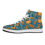 Pumpkin With Witch Hat Pattern Print High Top Leather Sneakers