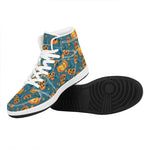 Pumpkin With Witch Hat Pattern Print High Top Leather Sneakers
