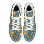 Pumpkin With Witch Hat Pattern Print High Top Leather Sneakers