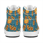 Pumpkin With Witch Hat Pattern Print High Top Leather Sneakers