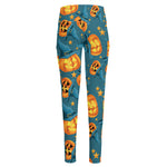 Pumpkin With Witch Hat Pattern Print High-Waisted Pocket Leggings