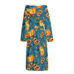 Pumpkin With Witch Hat Pattern Print Hooded Bathrobe