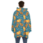 Pumpkin With Witch Hat Pattern Print Hoodie Blanket