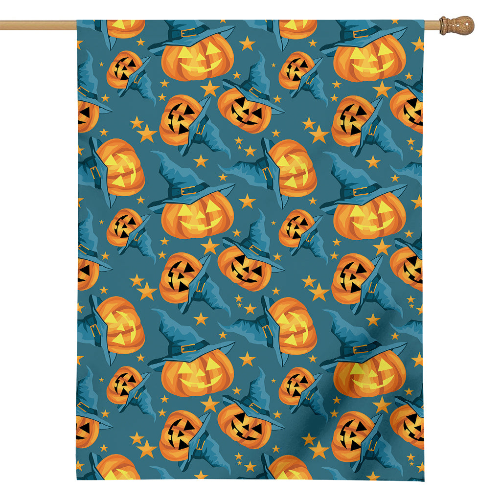 Pumpkin With Witch Hat Pattern Print House Flag