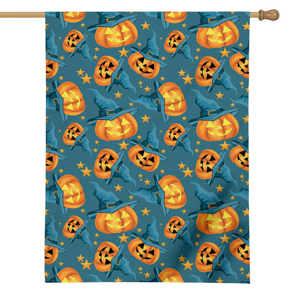 Pumpkin With Witch Hat Pattern Print House Flag