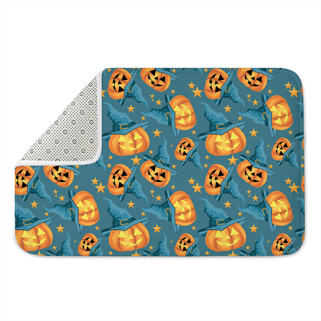 Pumpkin With Witch Hat Pattern Print Indoor Door Mat