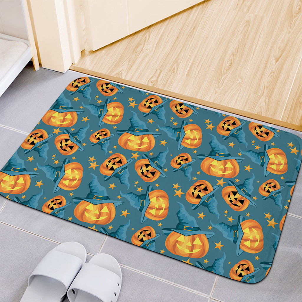 Pumpkin With Witch Hat Pattern Print Indoor Door Mat